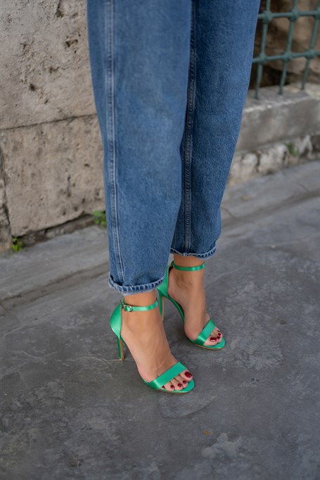 Keira Yeşil Saten   Topuklu Ayakkabı
